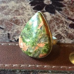 Sterling silver and stone teardrop ring